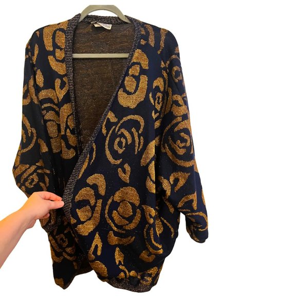 Vintage 80's Copper and Navy Cardigan - Picture 3 of 4